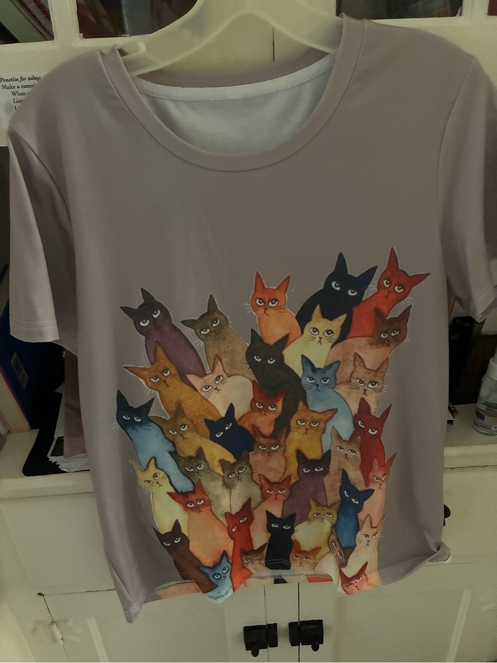 Cat Print Short Sleeve Tee - Lavender
